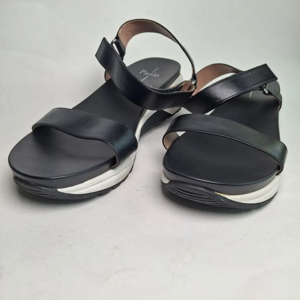 Linea Paolo Rio-L Leather Sandal Shoe Black White 10M Platform Summer Vacation
